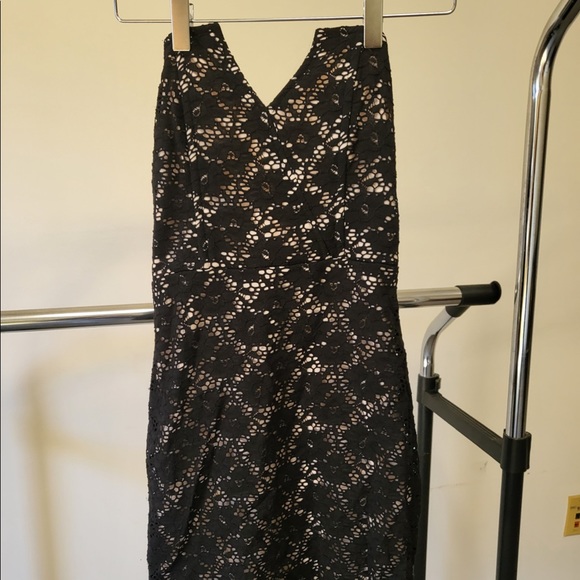 Black Lace Laser cut Strapless Mini Dress - Picture 2 of 5